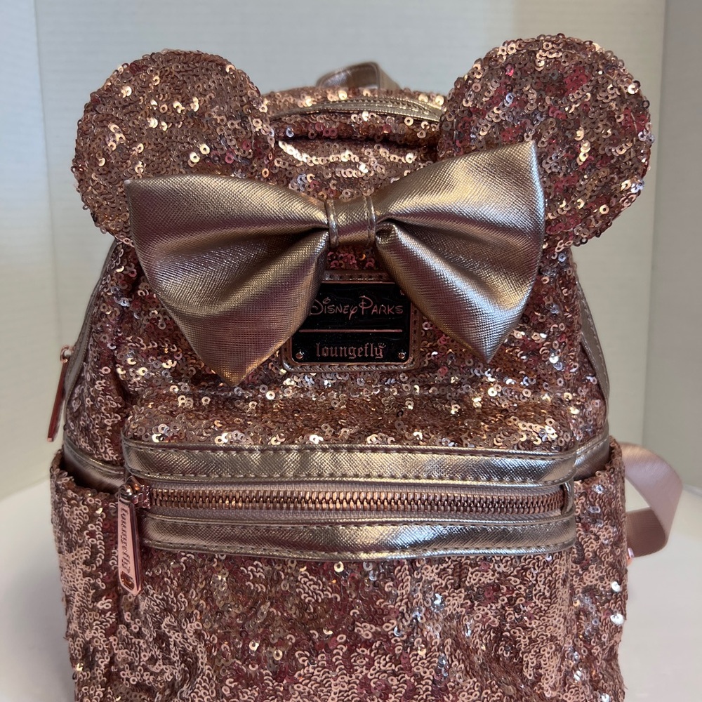 Loungefly - Rose Gold Sequin Mini Backpack – Minnie Ears & Bow